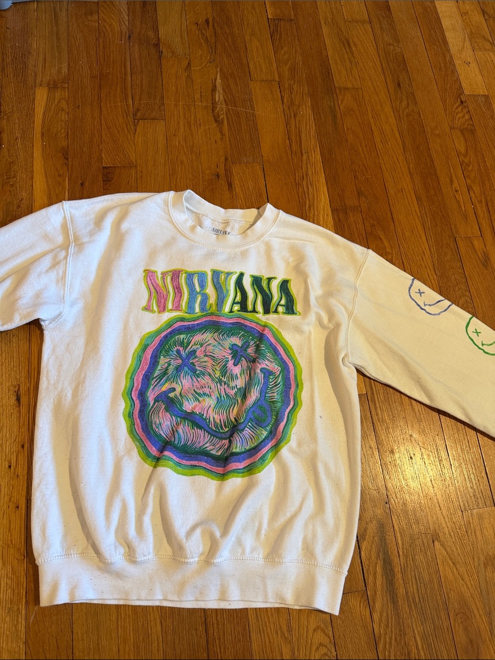 NIRVANA White Kids Sweatshirt with Multicolor Psychedelic Smiley